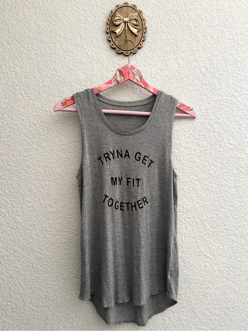 Miken Gray Graphic Muscle Tank - 'Tryna Get My Fit Together'